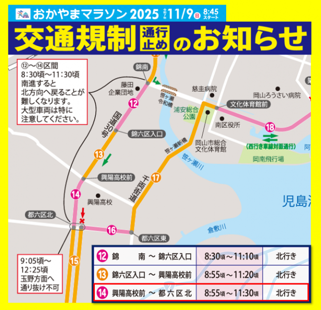 おかやまマラソンに伴う交通規制のご案内